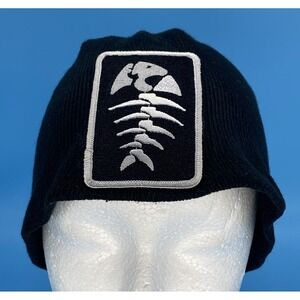 Black Pugs Gear Fish Skeleton Embroidered Beanie Hat